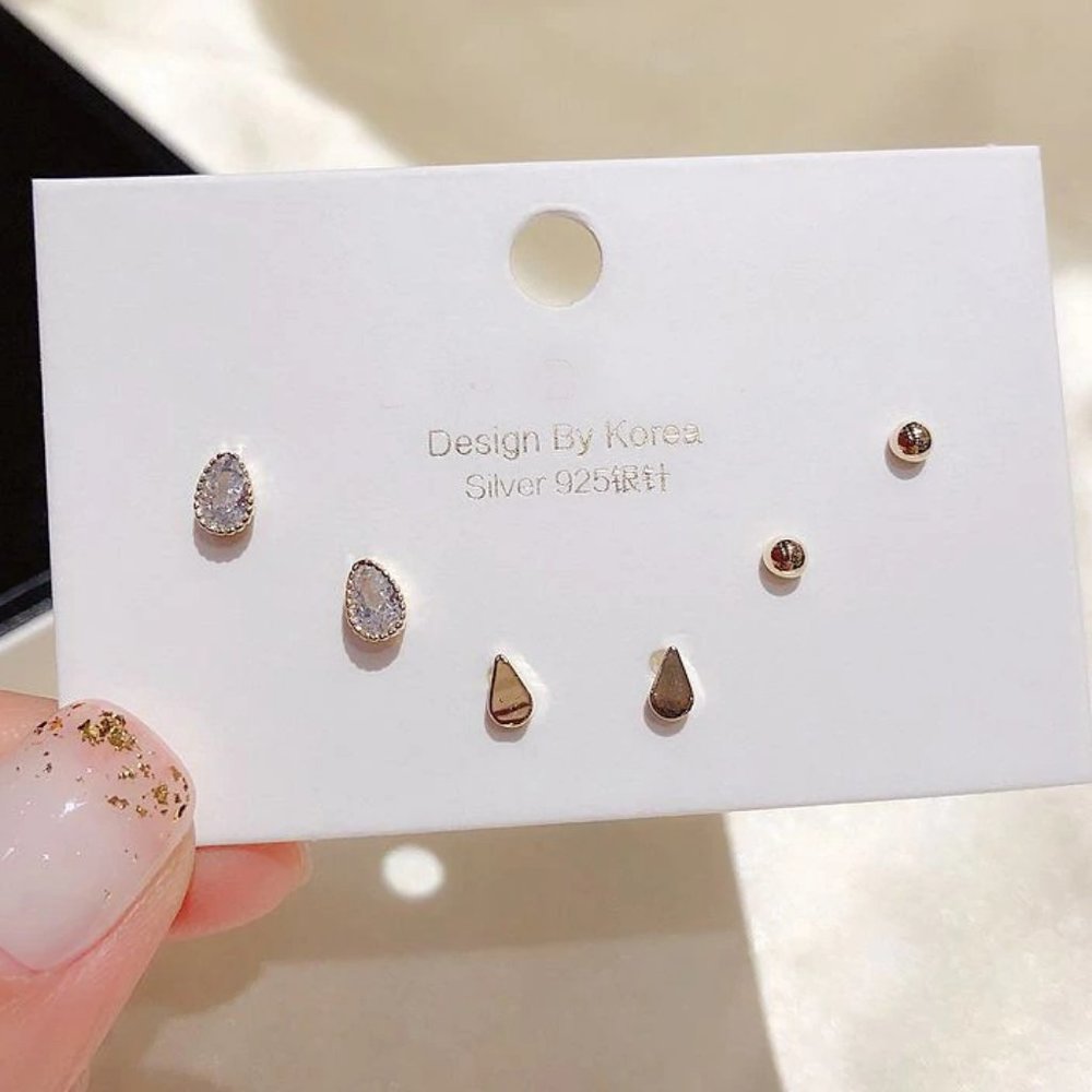 [3 Pairs] 925 Sterling Silver Diamond Earrings J